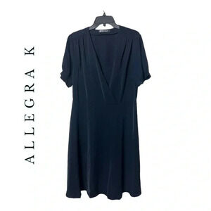 1634. ALLEGRA K SHORT SLEEVE MIDI‎ LENGTH DRESS SIZE LARGE NAVY BLUE IN COLOR